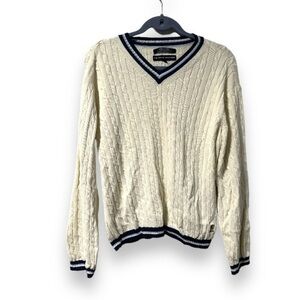 Vintage Tommy Hilfiger Off-White Cable Knit V-Neck Sweater Women’s Size Large